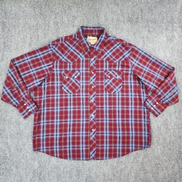 Wrangler Shirt Mens 2XL Plaid Western Pearl Snap Long Sleeve Button Up Casual - Picture 1 of 15